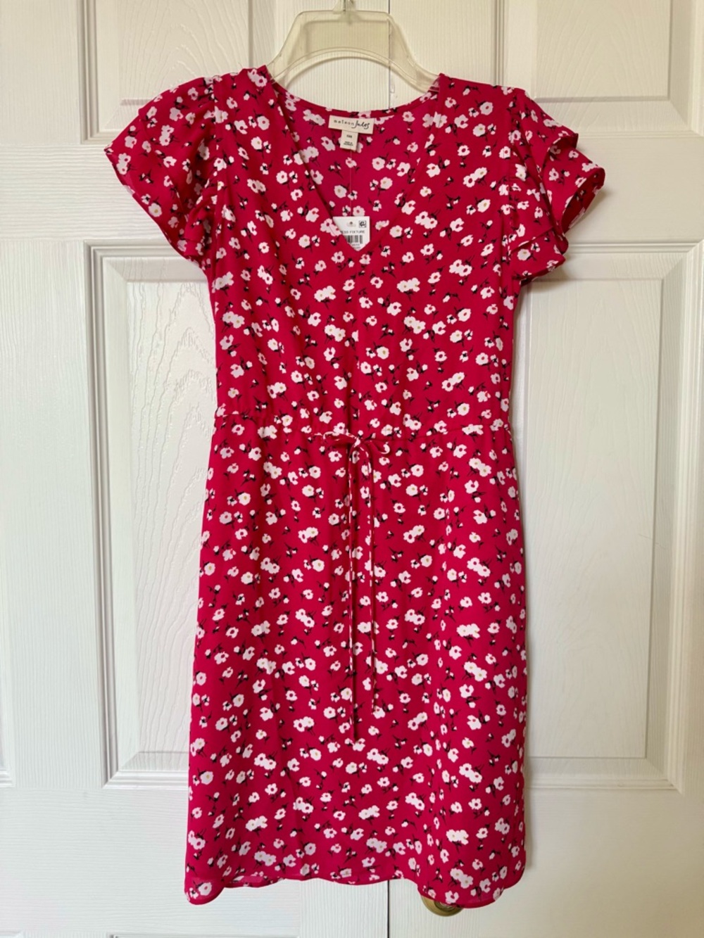 Maison Jules Printed Flutter-Sleeve Dress - Cherry Floral